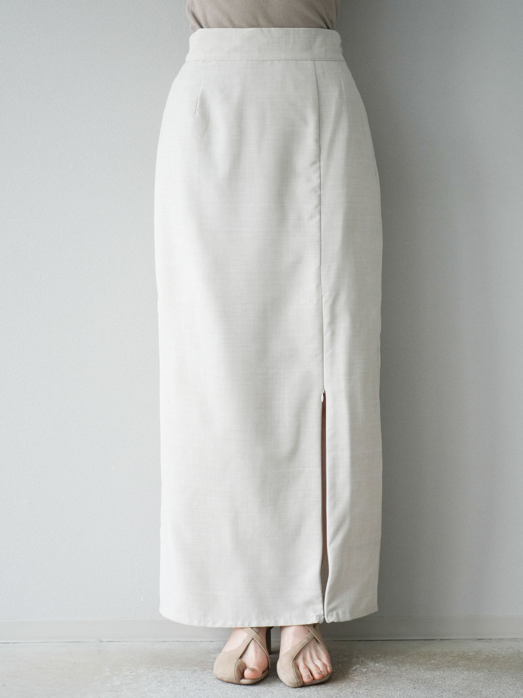[予約]リネンライクZIPスリットタイトスカート/エクリュ