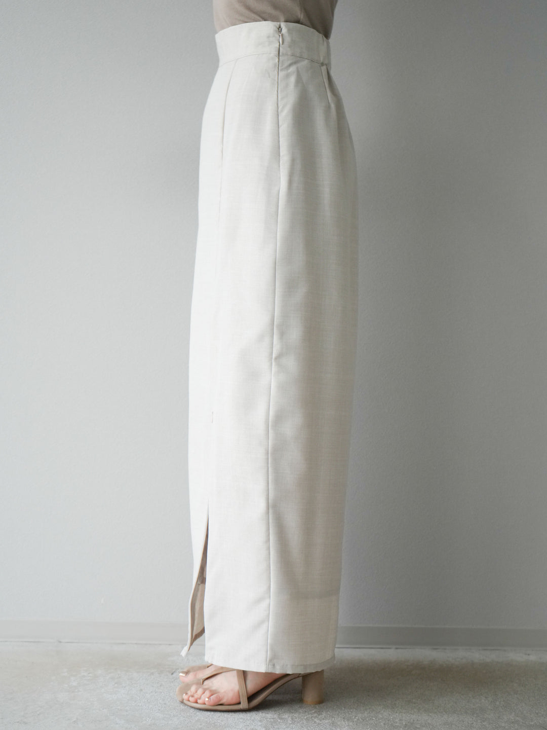 [予約]リネンライクZIPスリットタイトスカート/エクリュ