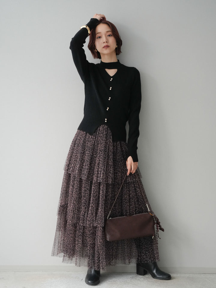 [予約]レオパード柄チュールフリルスカート/brown