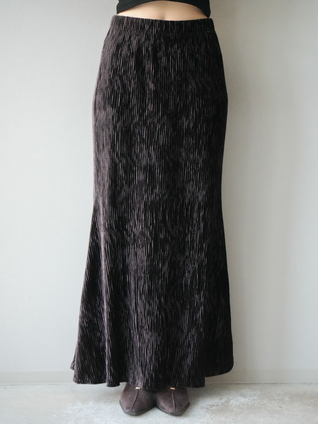 [予約]ベロアプリーツナロースカート/ブラウン