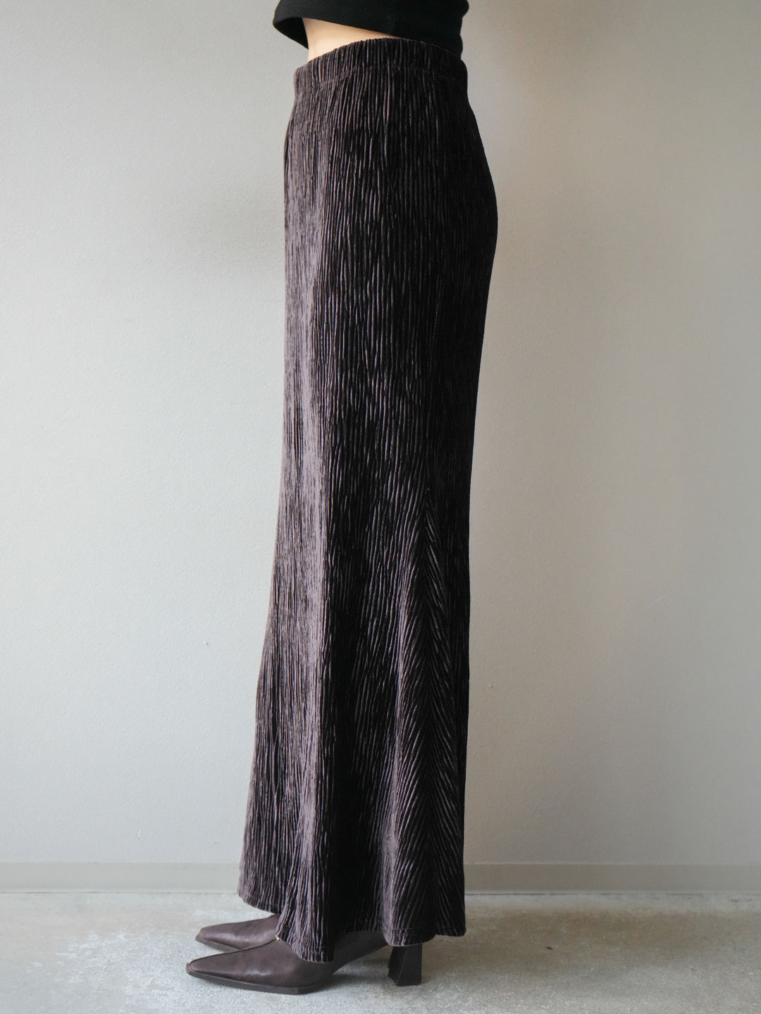 [予約]ベロアプリーツナロースカート/ブラウン