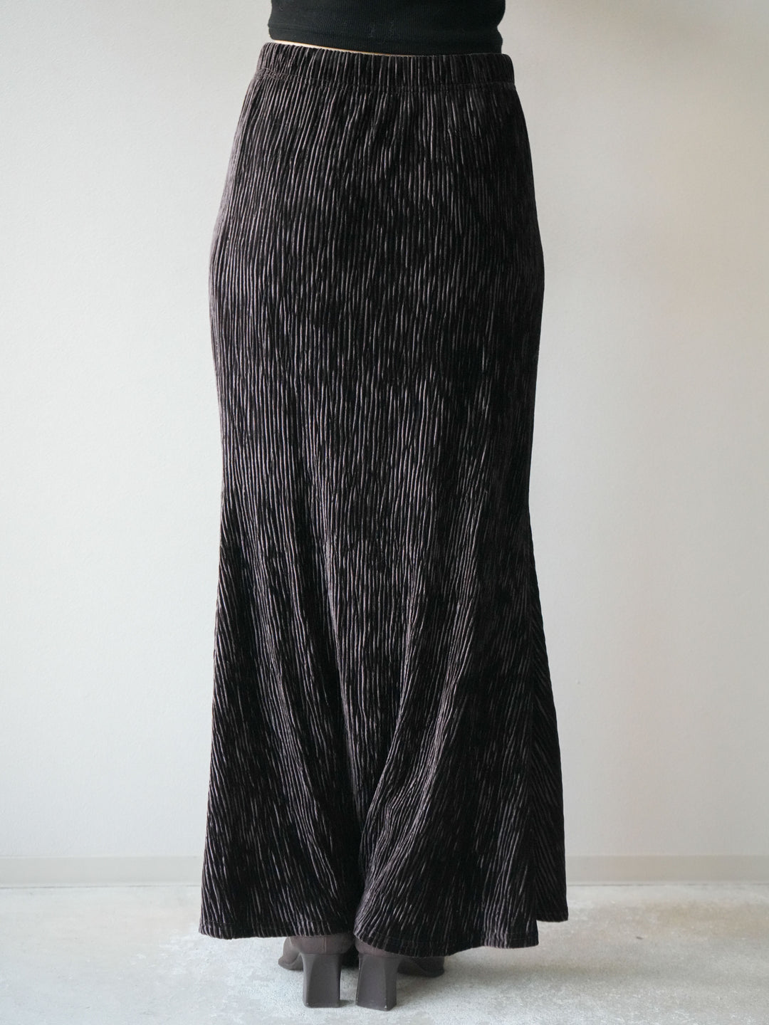 [予約]ベロアプリーツナロースカート/ブラウン