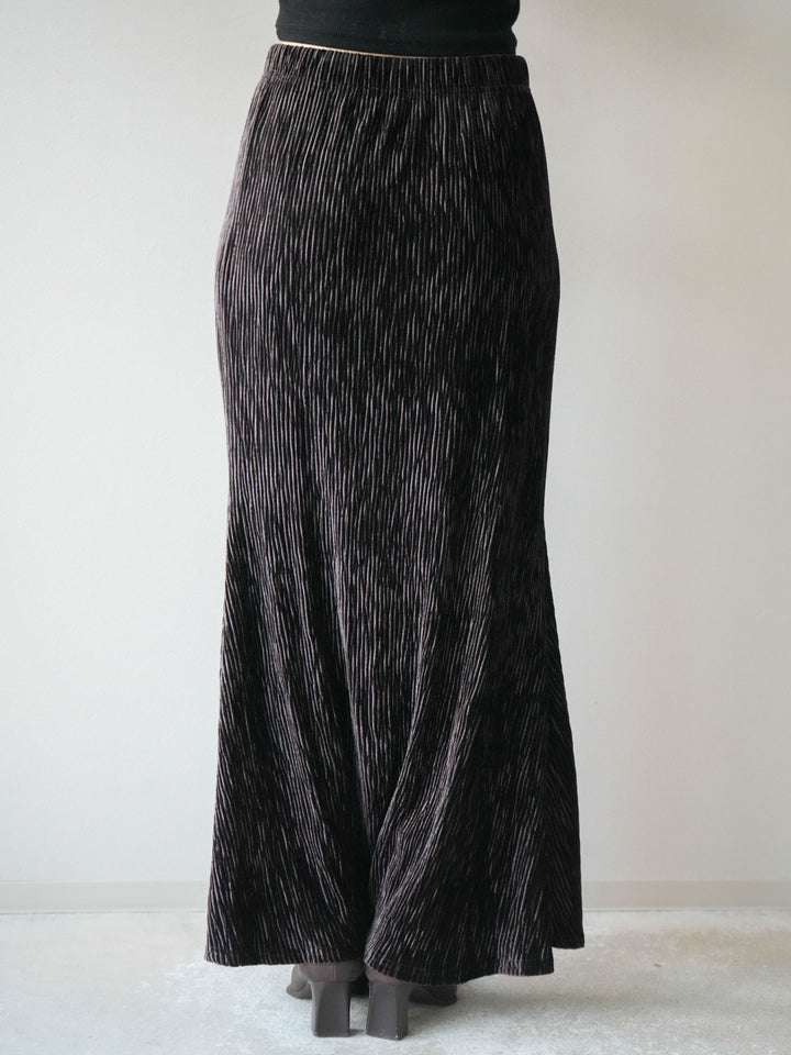 [予約]ベロアプリーツナロースカート/ブラウン