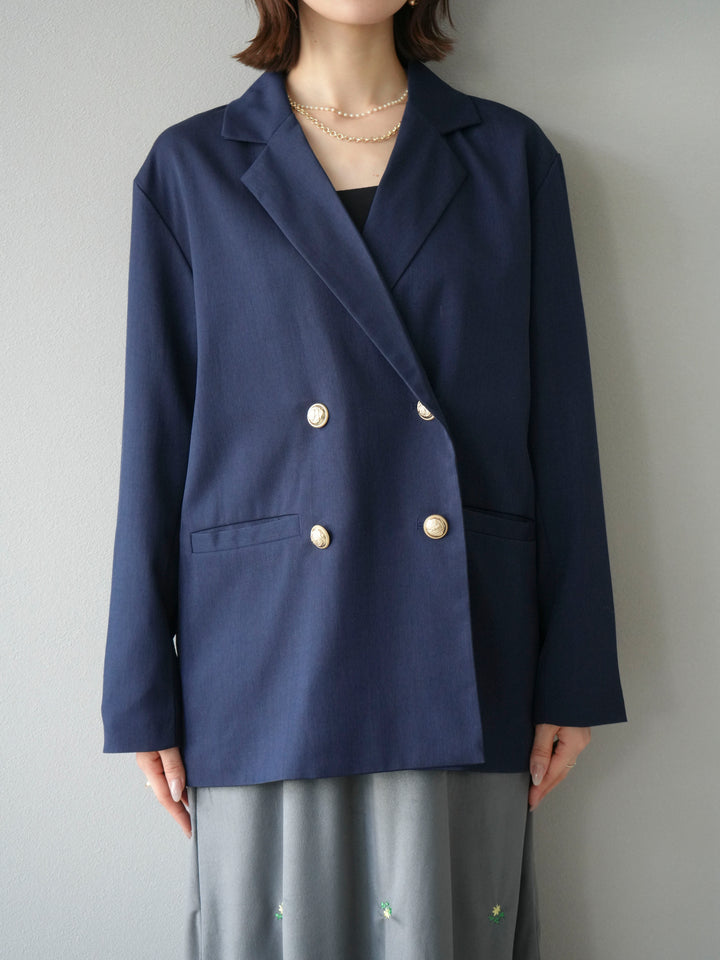 【預購】金色羈扣斜紋雙排扣西裝外套/藏青色
