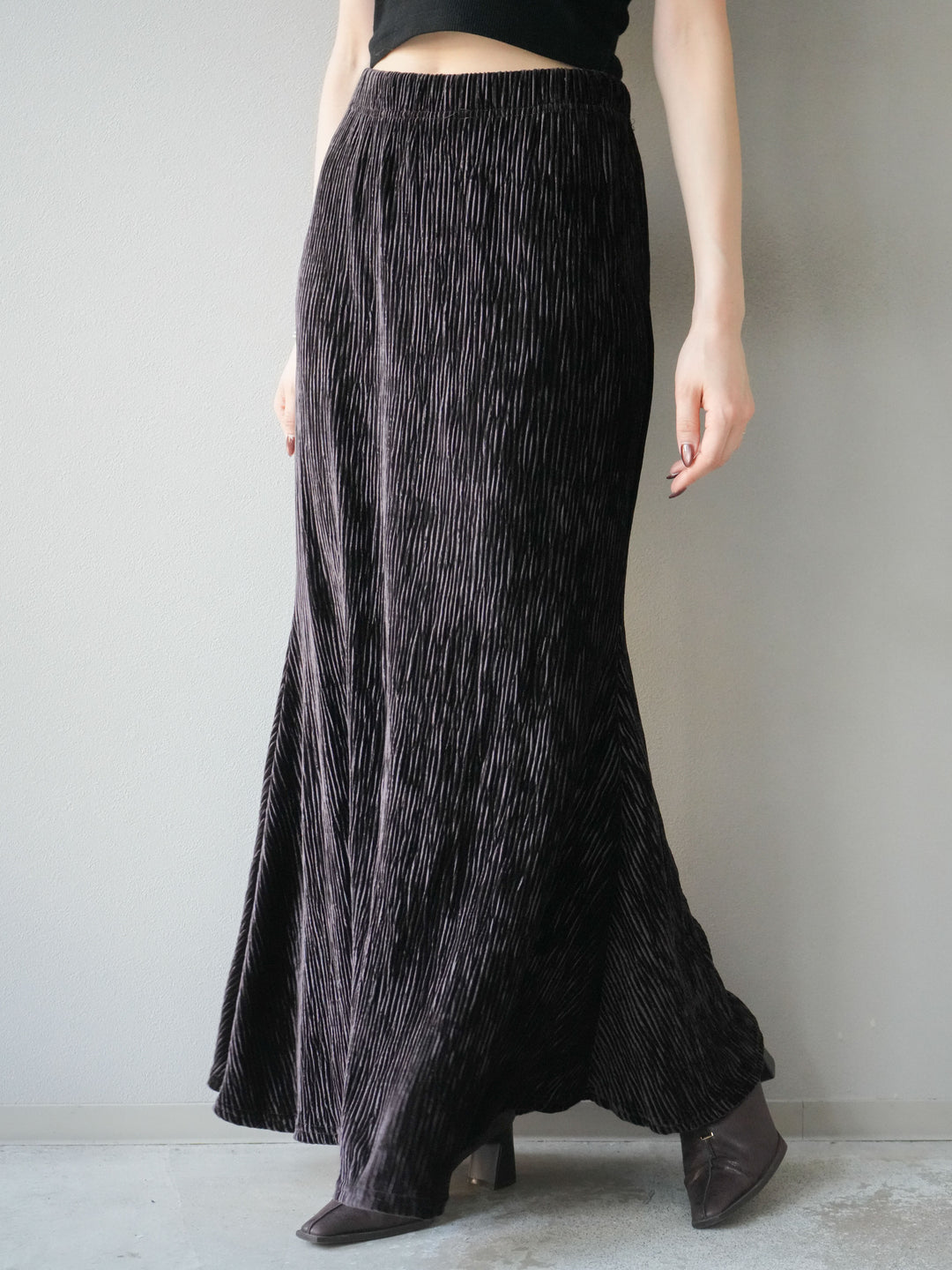 [予約]ベロアプリーツナロースカート/ブラウン