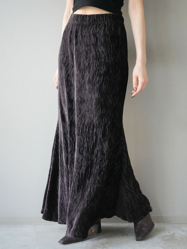 [予約]ベロアプリーツナロースカート/ブラウン