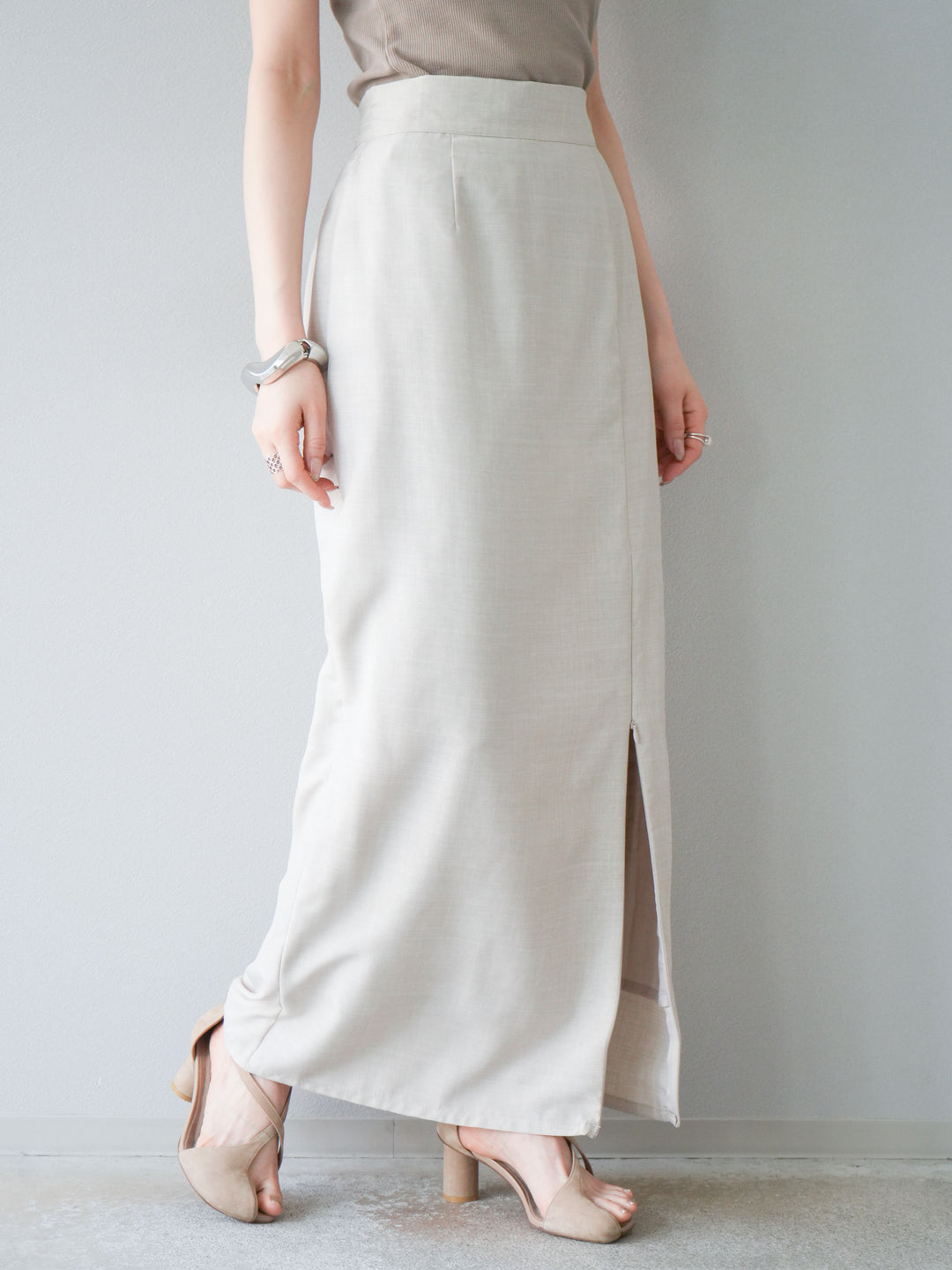 [予約]リネンライクZIPスリットタイトスカート/エクリュ