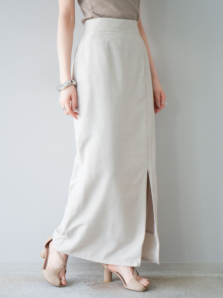 [予約]リネンライクZIPスリットタイトスカート/エクリュ