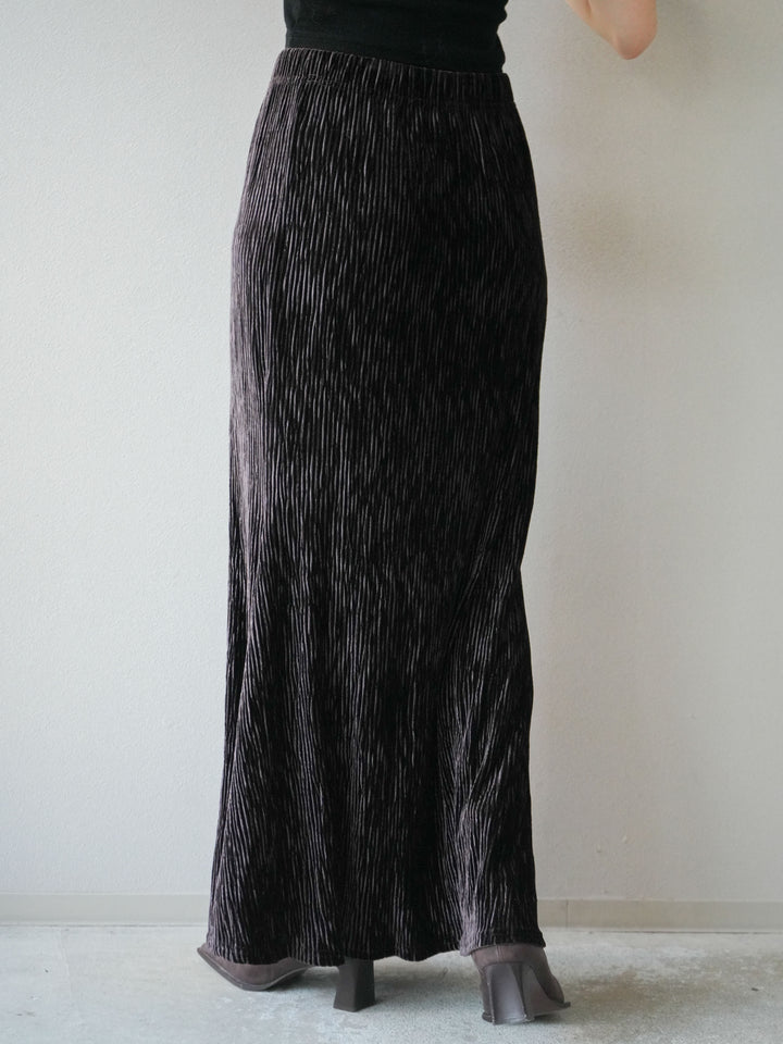 [予約]ベロアプリーツナロースカート/ブラウン