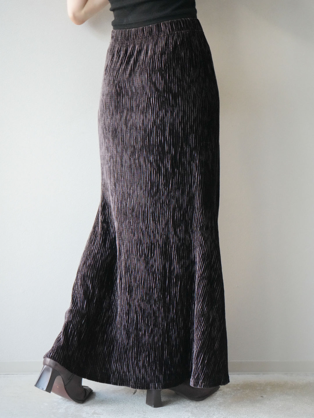 [予約]ベロアプリーツナロースカート/ブラウン