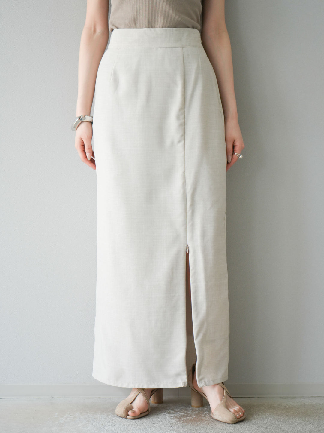 [予約]リネンライクZIPスリットタイトスカート/エクリュ