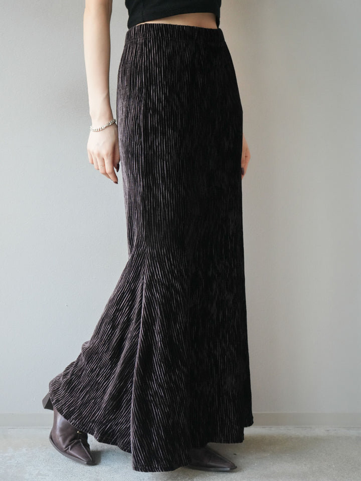 [予約]ベロアプリーツナロースカート/ブラウン