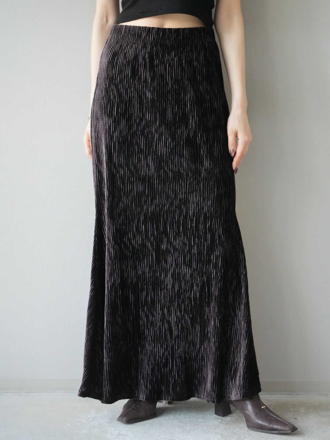 [予約]ベロアプリーツナロースカート/ブラウン