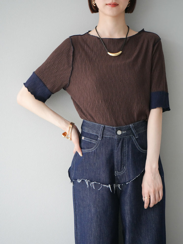 [套裝] 百褶配色船領套頭衫 + 可選配件套裝（2 套）