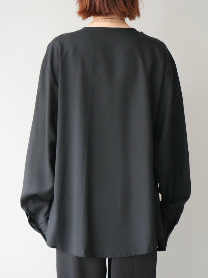 [予約]レースフロントリボンブラウス/black