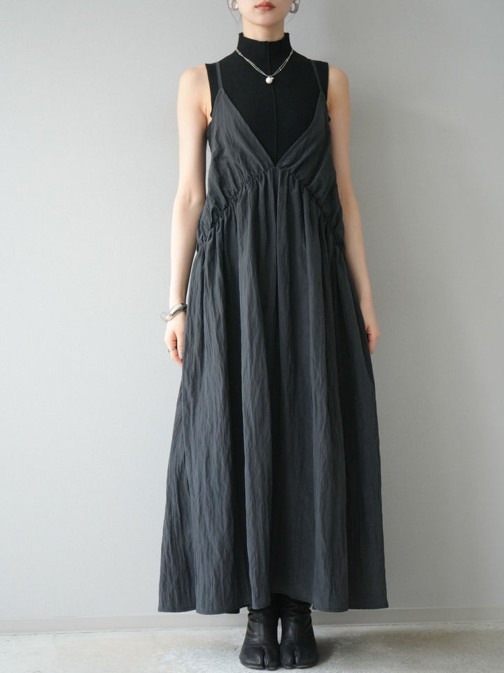 [予約]シボ加工シャイニーキャミワンピース/ブラック