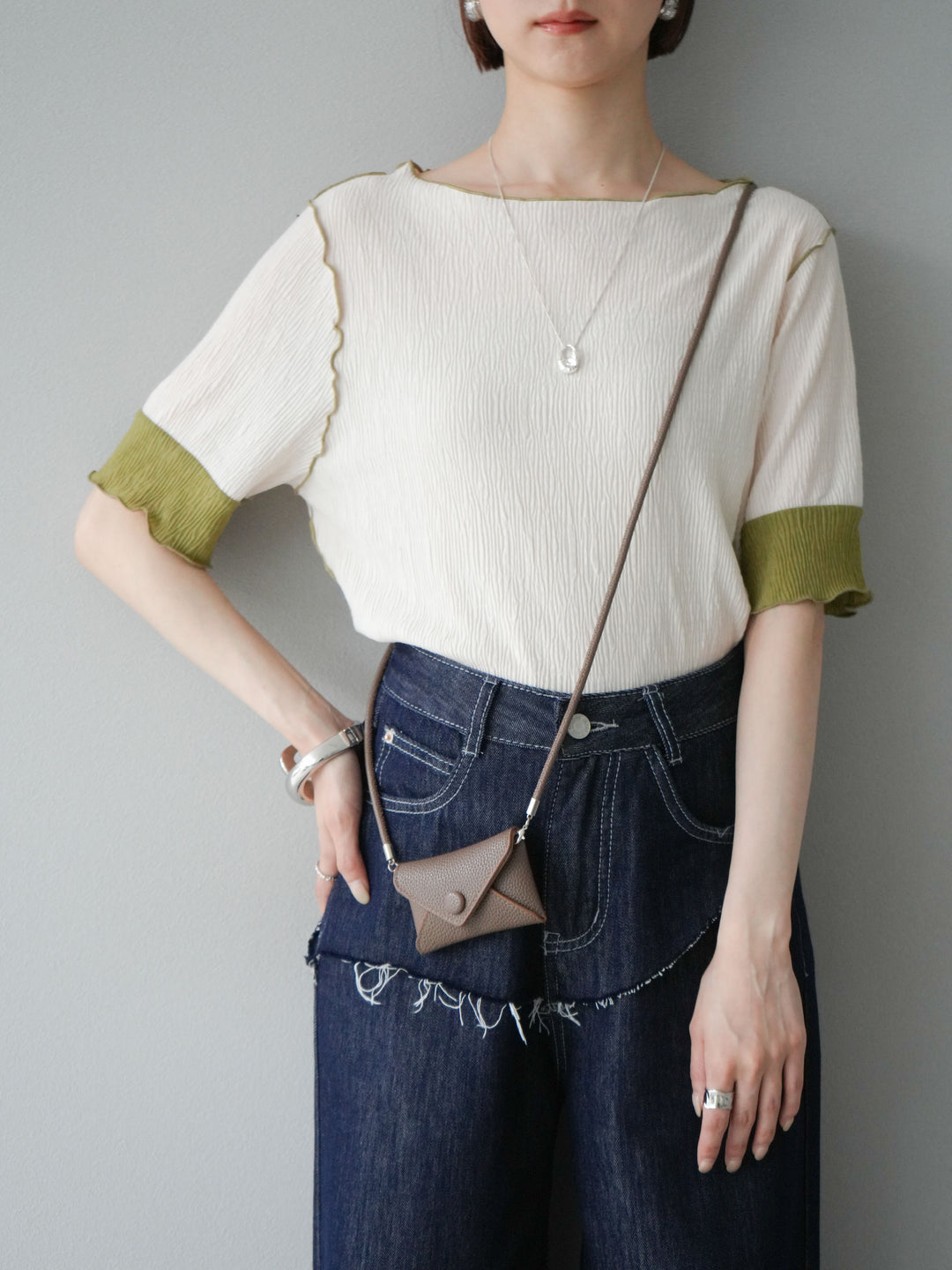 [套裝] 百褶配色船領套頭衫 + 可選配件套裝（2 套）