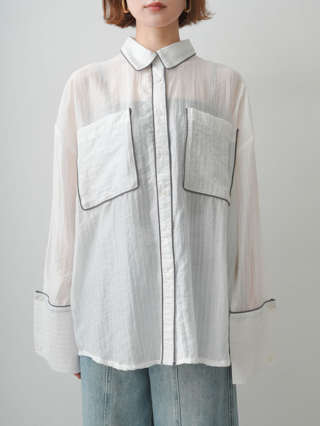 [予約]バイカラートリムオーバーストライプシャツ/offwhite