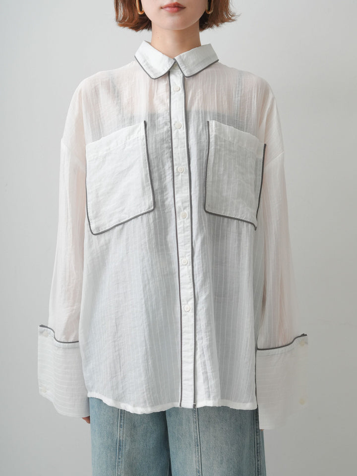 [予約]バイカラートリムオーバーストライプシャツ/offwhite