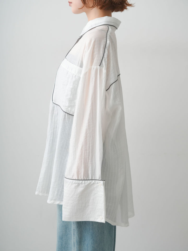 [予約]バイカラートリムオーバーストライプシャツ/offwhite
