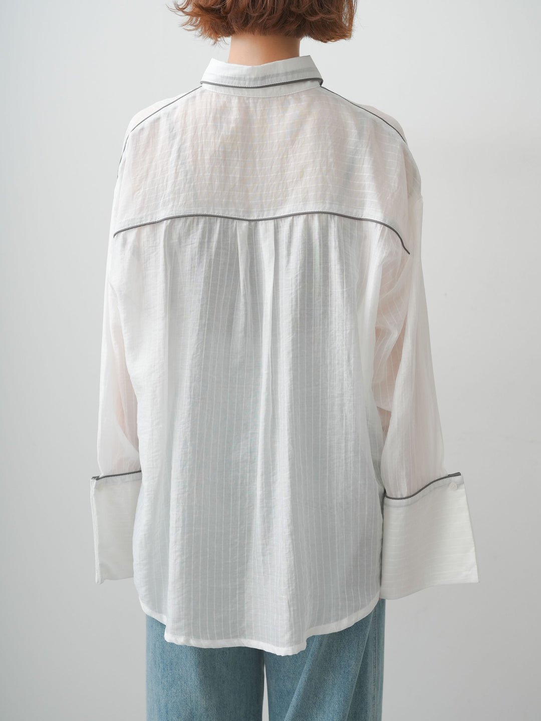 [予約]バイカラートリムオーバーストライプシャツ/offwhite