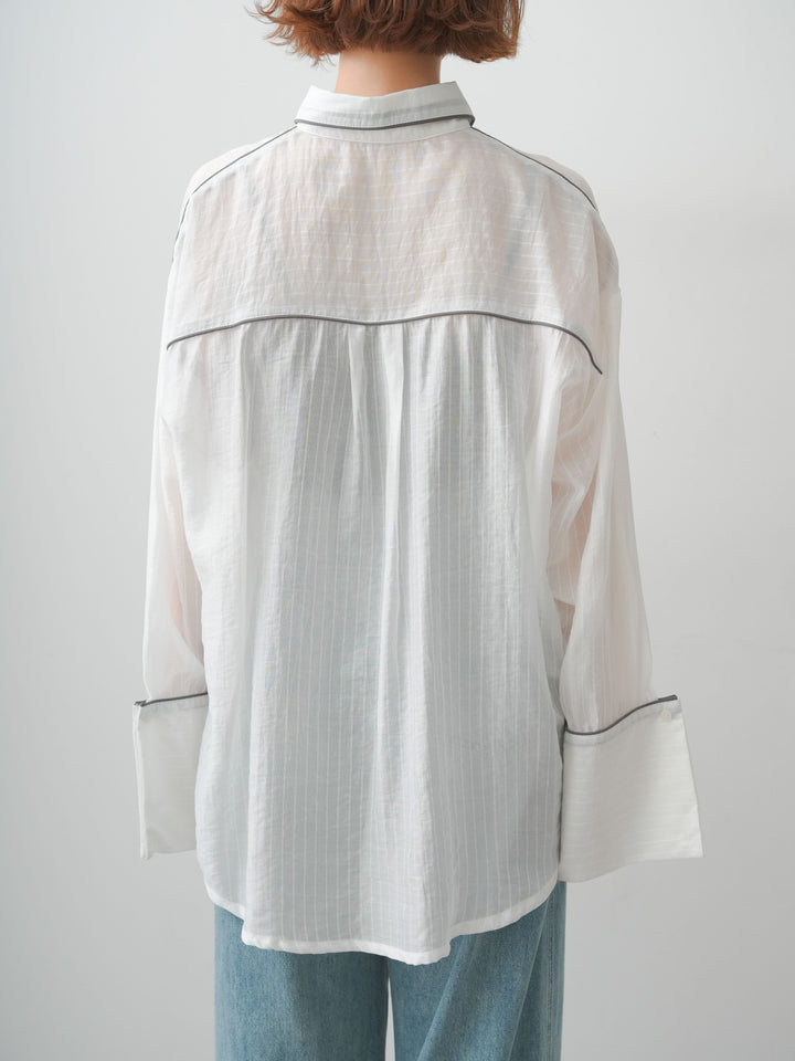 [予約]バイカラートリムオーバーストライプシャツ/offwhite