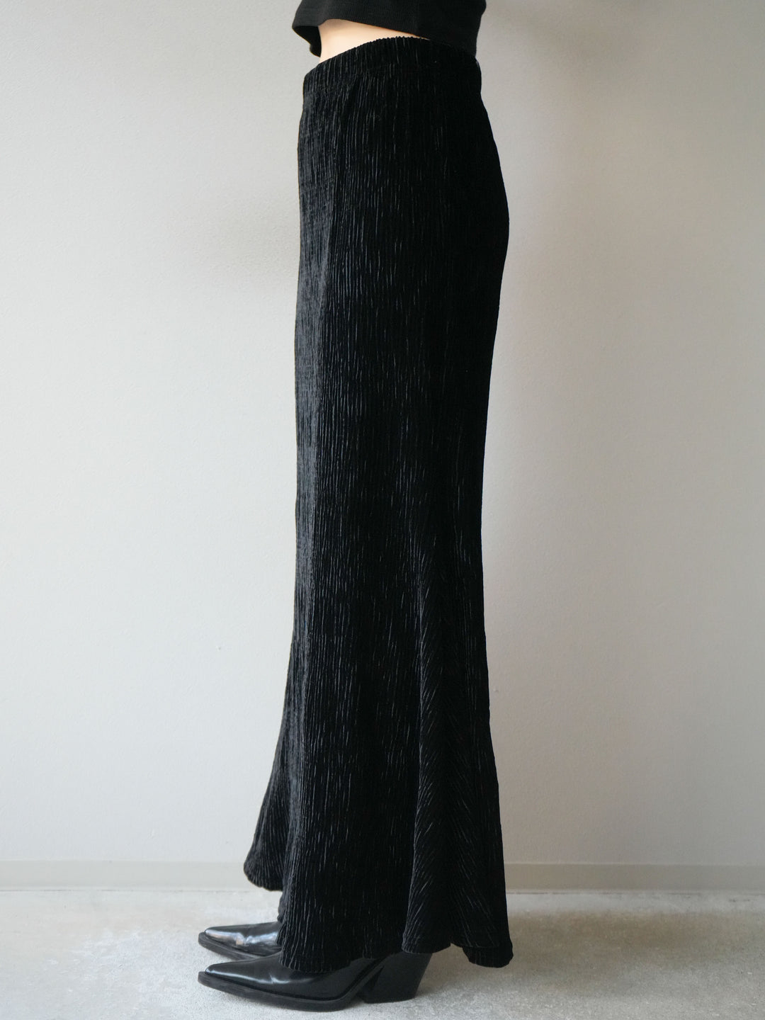 [予約]ベロアプリーツナロースカート/ブラック