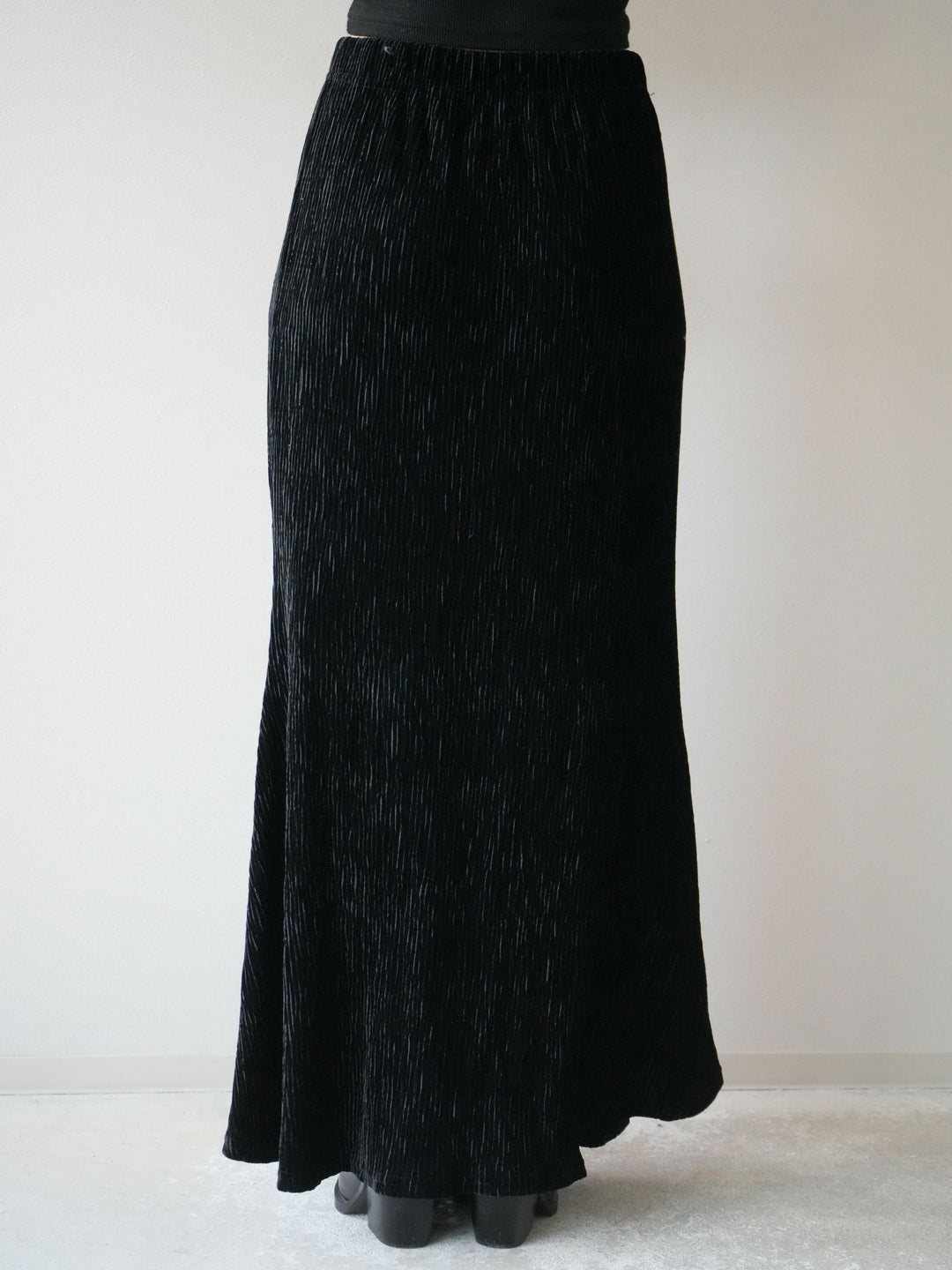 [予約]ベロアプリーツナロースカート/ブラック