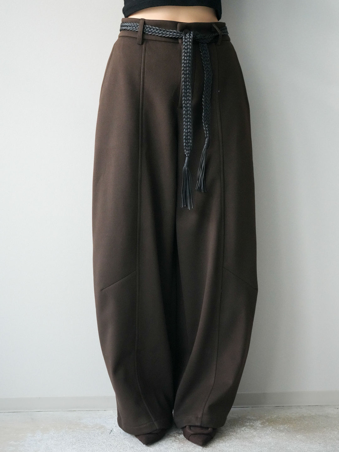[予約]ベルト付裏起毛センターシームカーブパンツ/brown