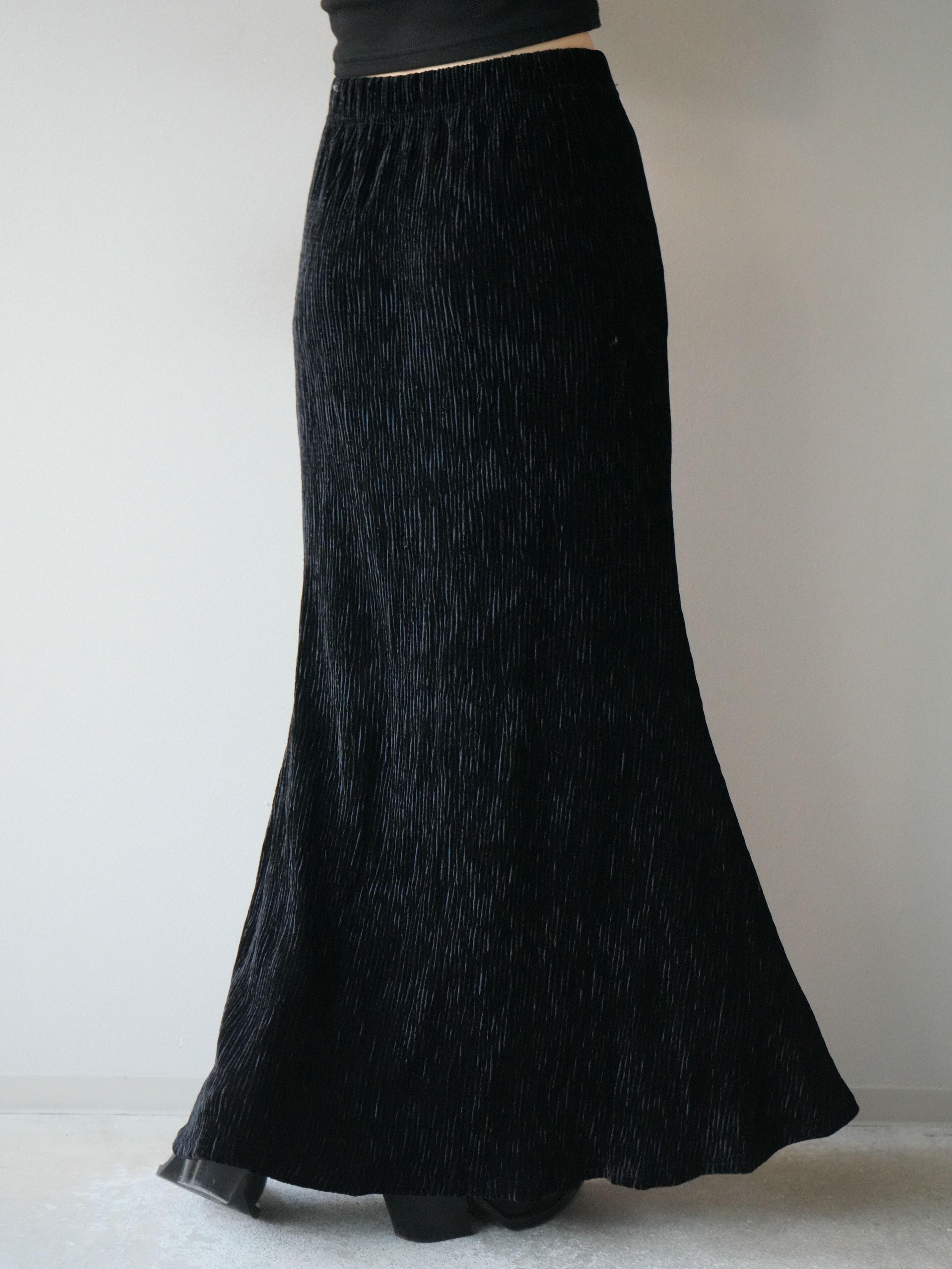 予約]ベロアプリーツナロースカート/ブラック – Lumier