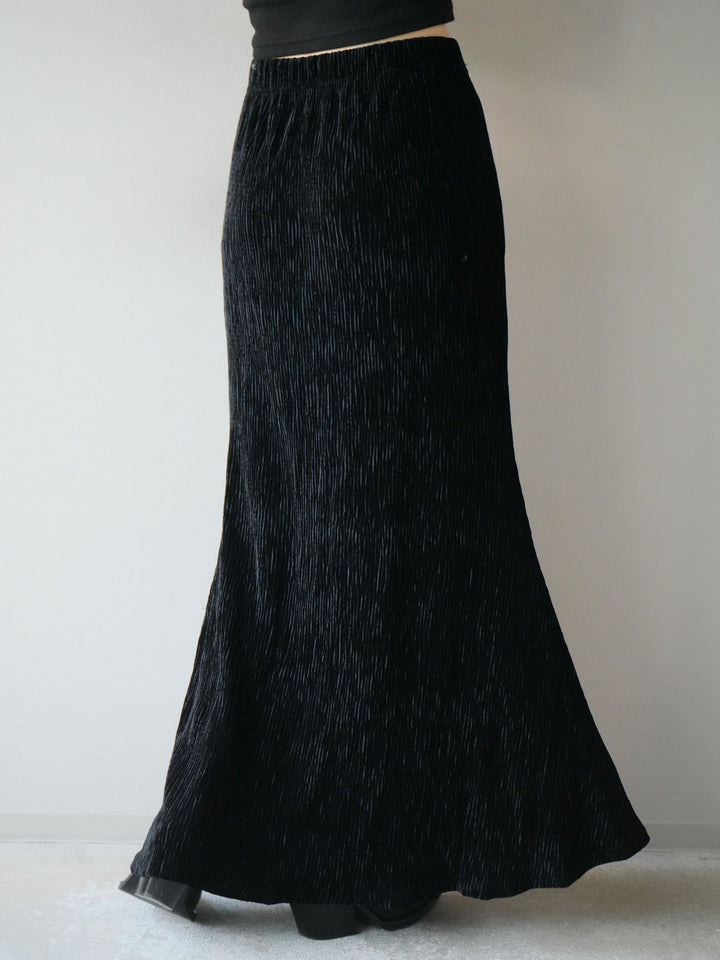 [予約]ベロアプリーツナロースカート/ブラック