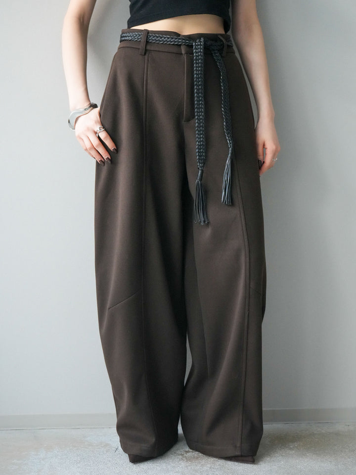 [予約]ベルト付裏起毛センターシームカーブパンツ/brown