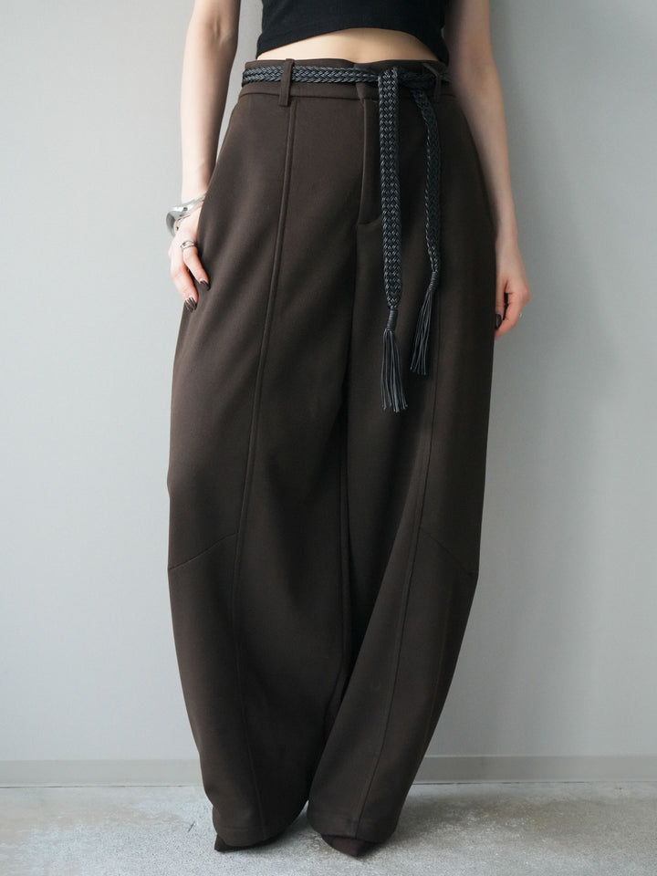 [予約]ベルト付裏起毛センターシームカーブパンツ/brown