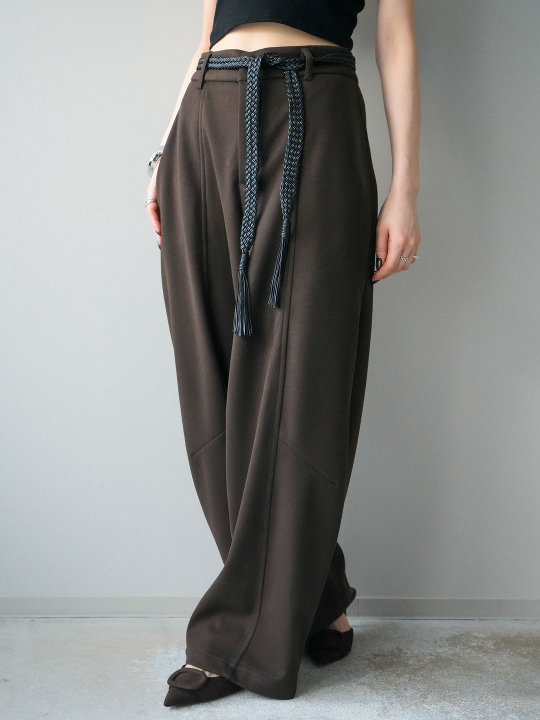 [予約]ベルト付裏起毛センターシームカーブパンツ/brown