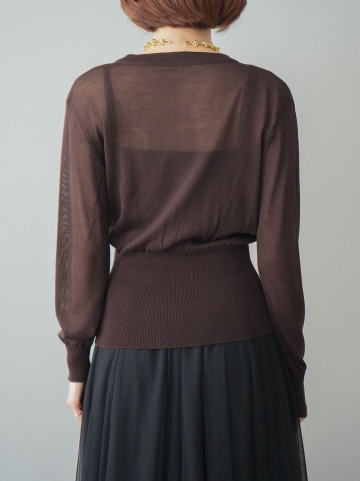 [予約]サイドギャザーVネックニットプルオーバー/brown