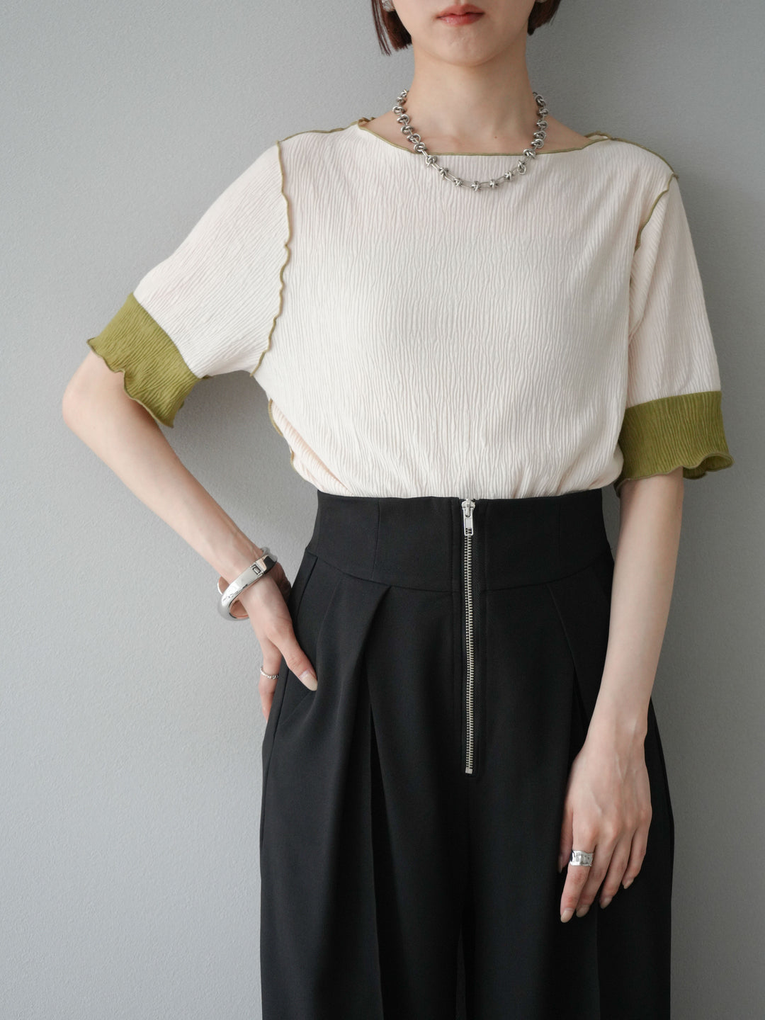 [套裝] 百褶配色船領套頭衫 + 可選配件套裝（2 套）