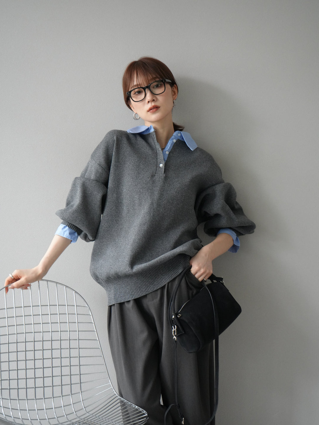 [SET]襟付きポロニットプルオーバー+選べるアクセセット(2set)