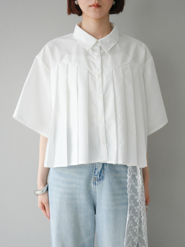 [予約]ブロードプリーツショートシャツ/オフ