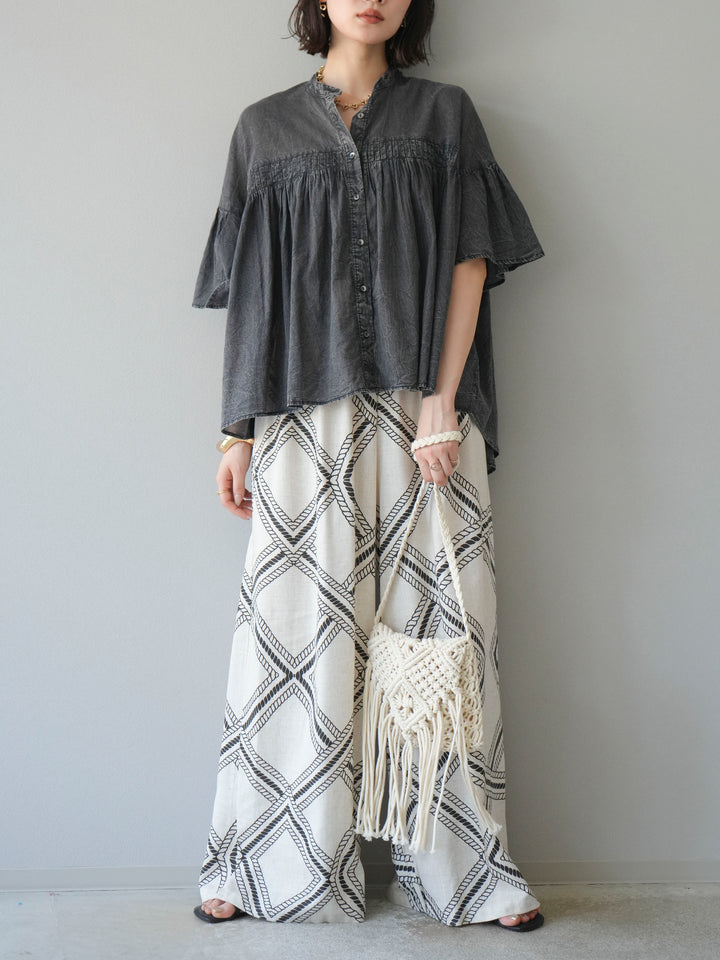 [予約]インド製コットンボイルシアービンテージデニムシャツ/ブラック