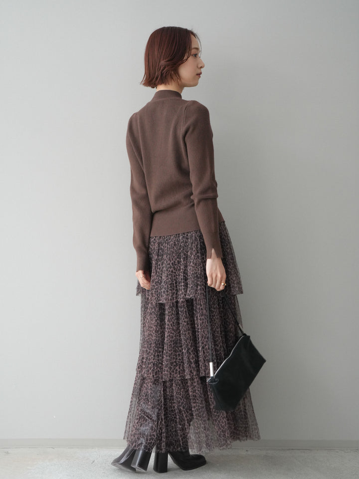 [予約]レオパード柄チュールフリルスカート/brown