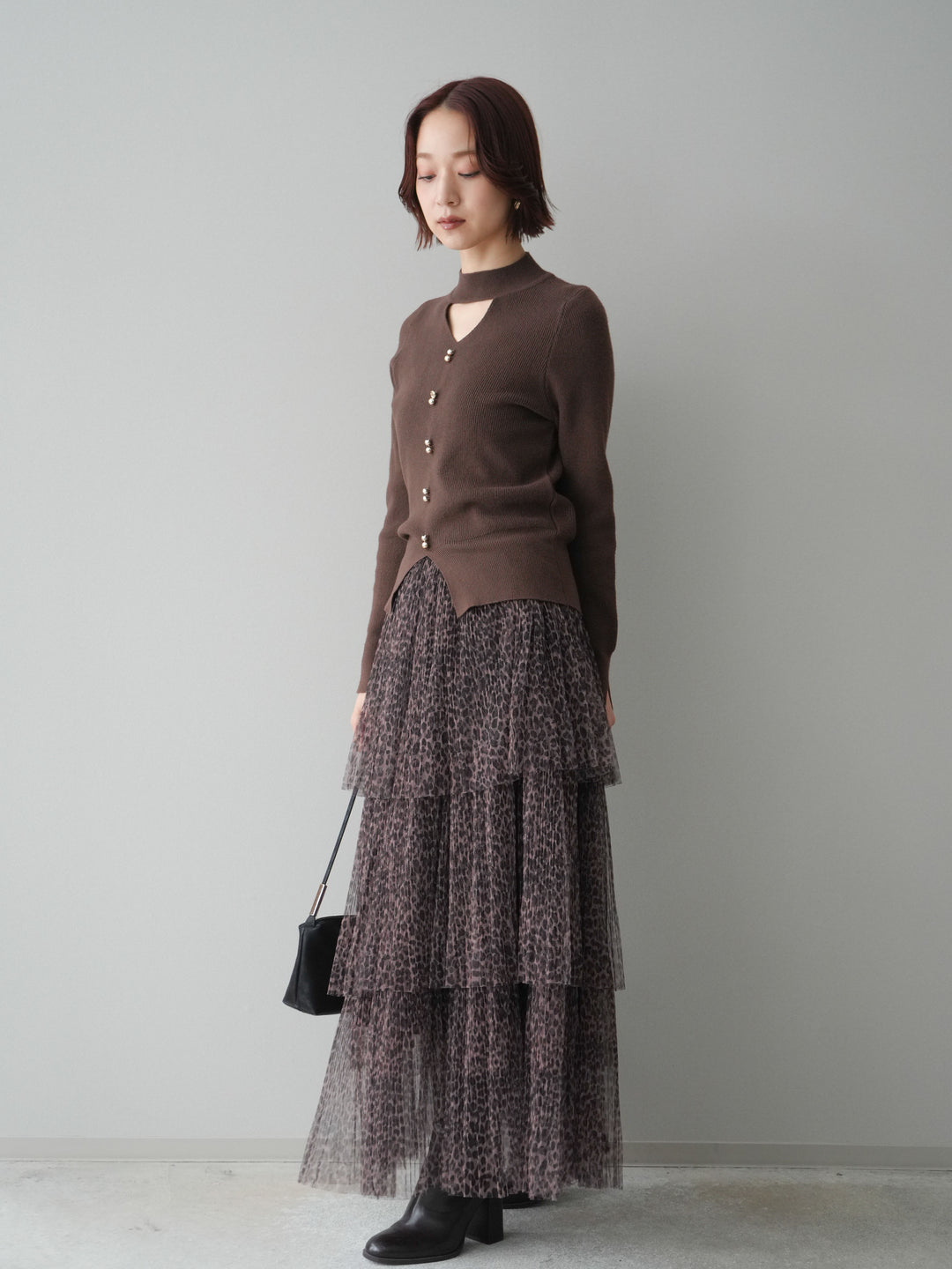 [予約]レオパード柄チュールフリルスカート/brown