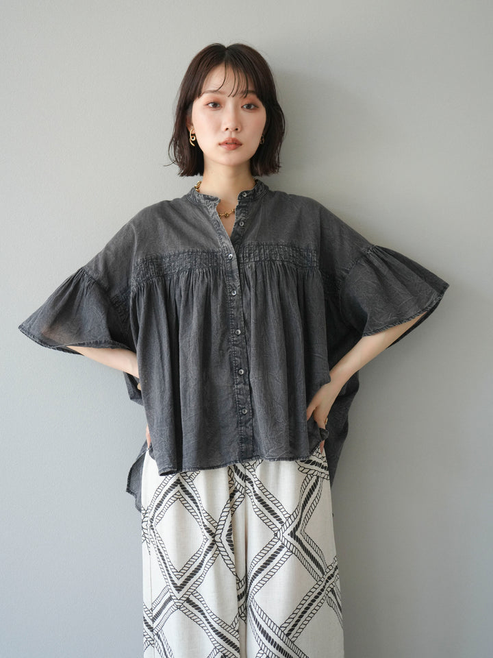 [予約]インド製コットンボイルシアービンテージデニムシャツ/ブラック