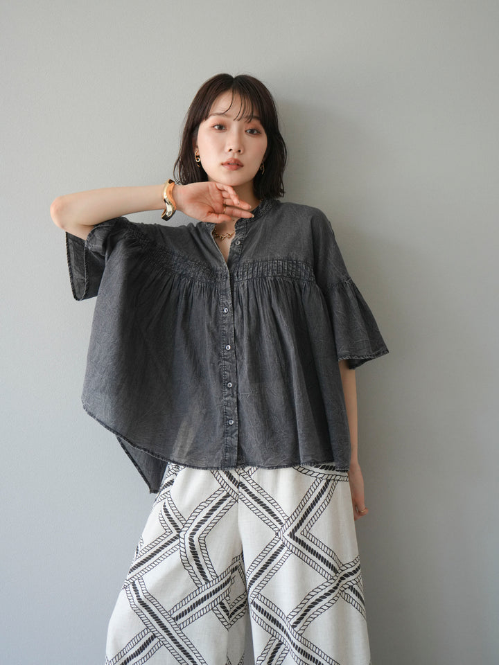 [予約]インド製コットンボイルシアービンテージデニムシャツ/ブラック