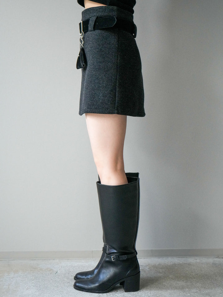 [予約]ウールタッチベルト付ミニスカート/black