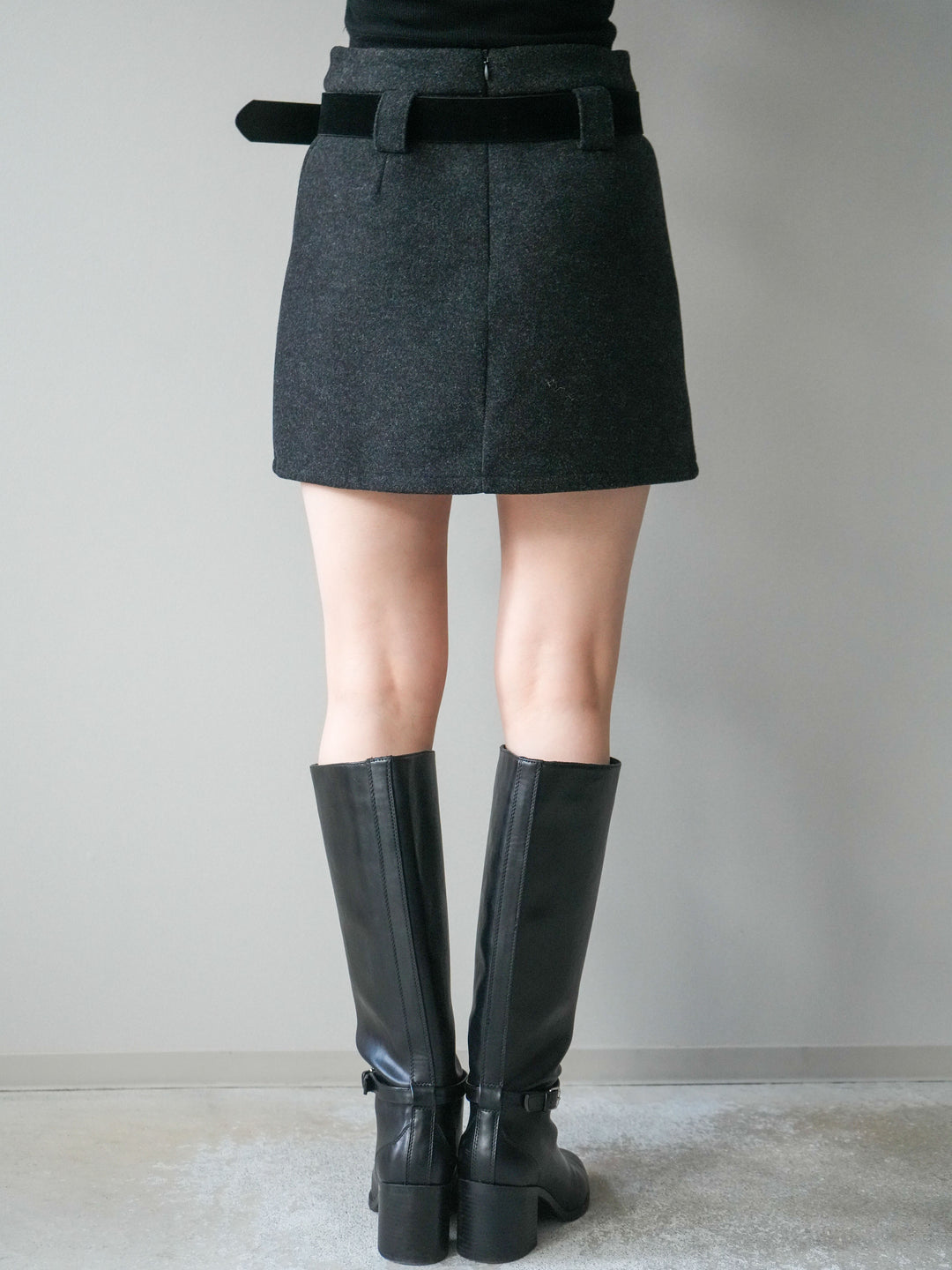 [予約]ウールタッチベルト付ミニスカート/black
