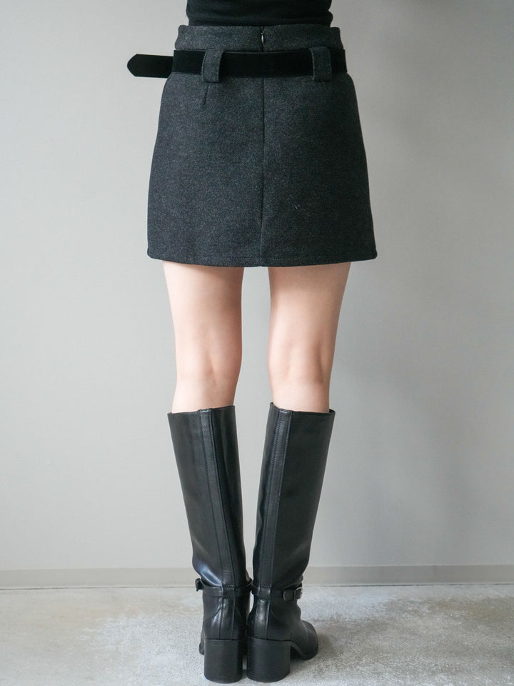 [予約]ウールタッチベルト付ミニスカート/black
