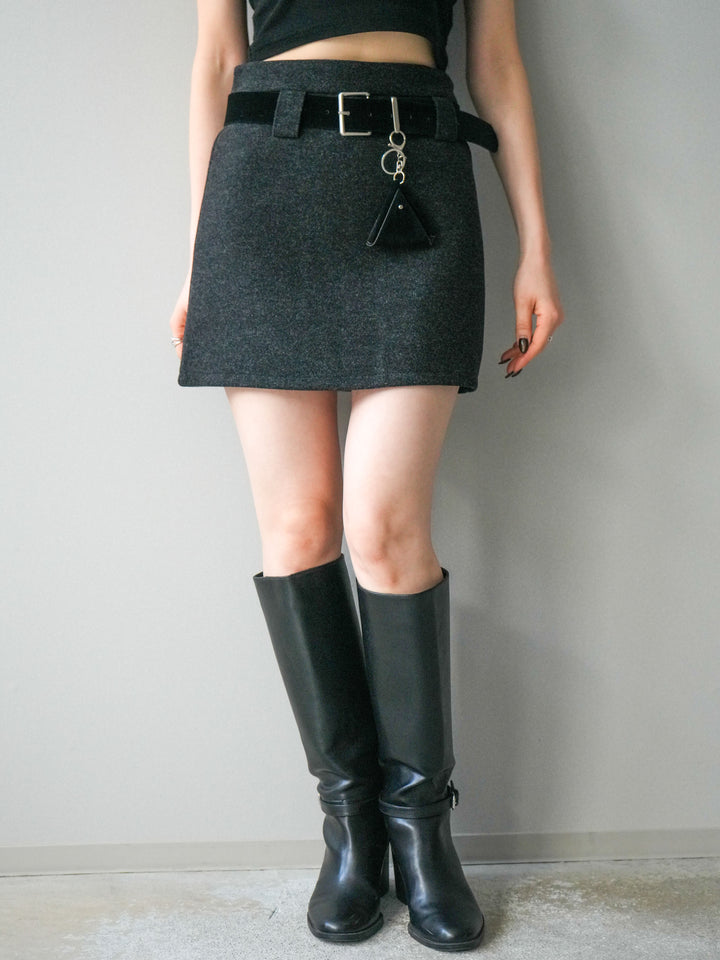 [予約]ウールタッチベルト付ミニスカート/black