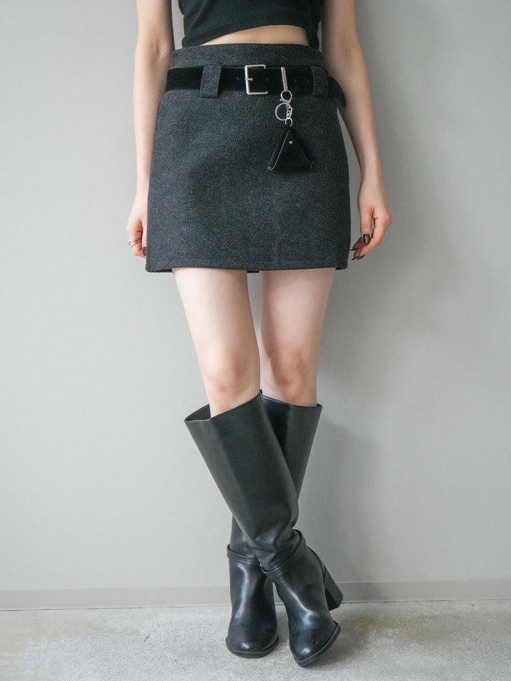 [予約]ウールタッチベルト付ミニスカート/black