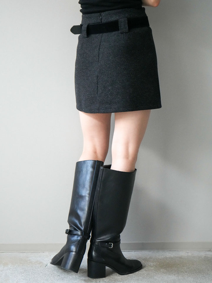 [予約]ウールタッチベルト付ミニスカート/black