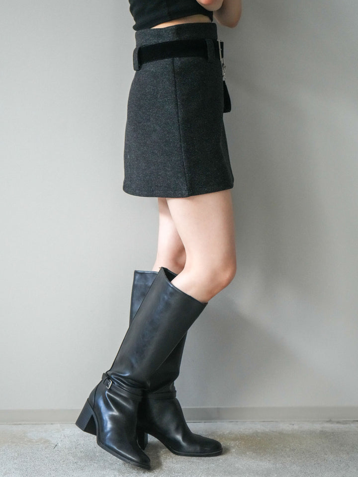 [予約]ウールタッチベルト付ミニスカート/black